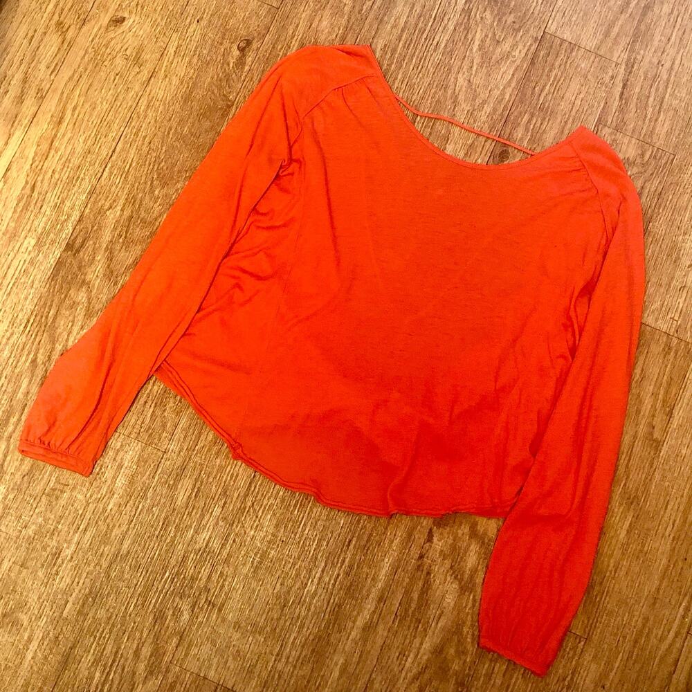 Free People Orange Long Sleeve Open Back Criss-Cross Strap Blouse Size XS